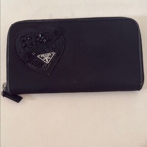 Prada Black Wallet with Embellished Heart